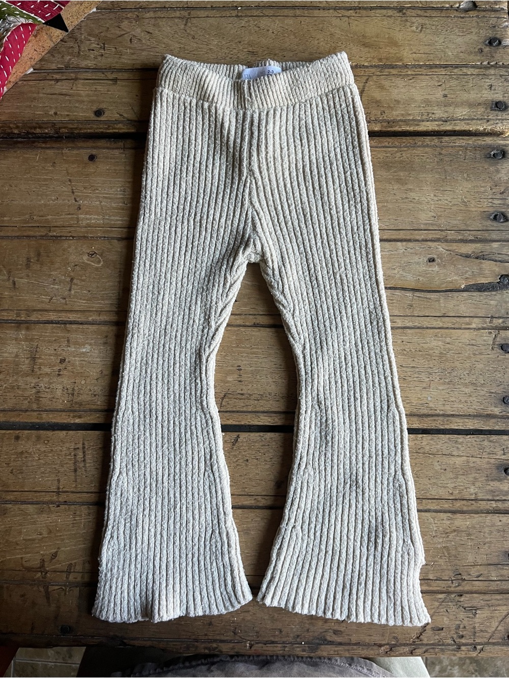 Zara Cream Ribbed Flared Knit Joggers